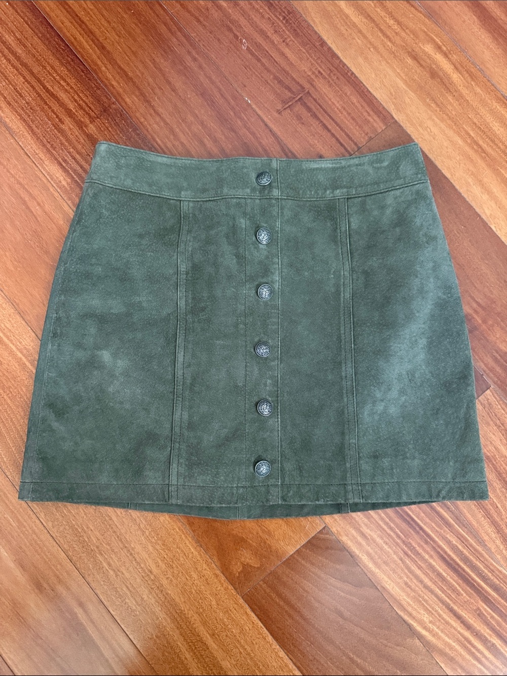 Gianni Bini Olive Green Button-Front Suede Mini Skirt
